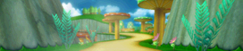 The course banner for Mushroom Gorge from Mario Kart Wii.