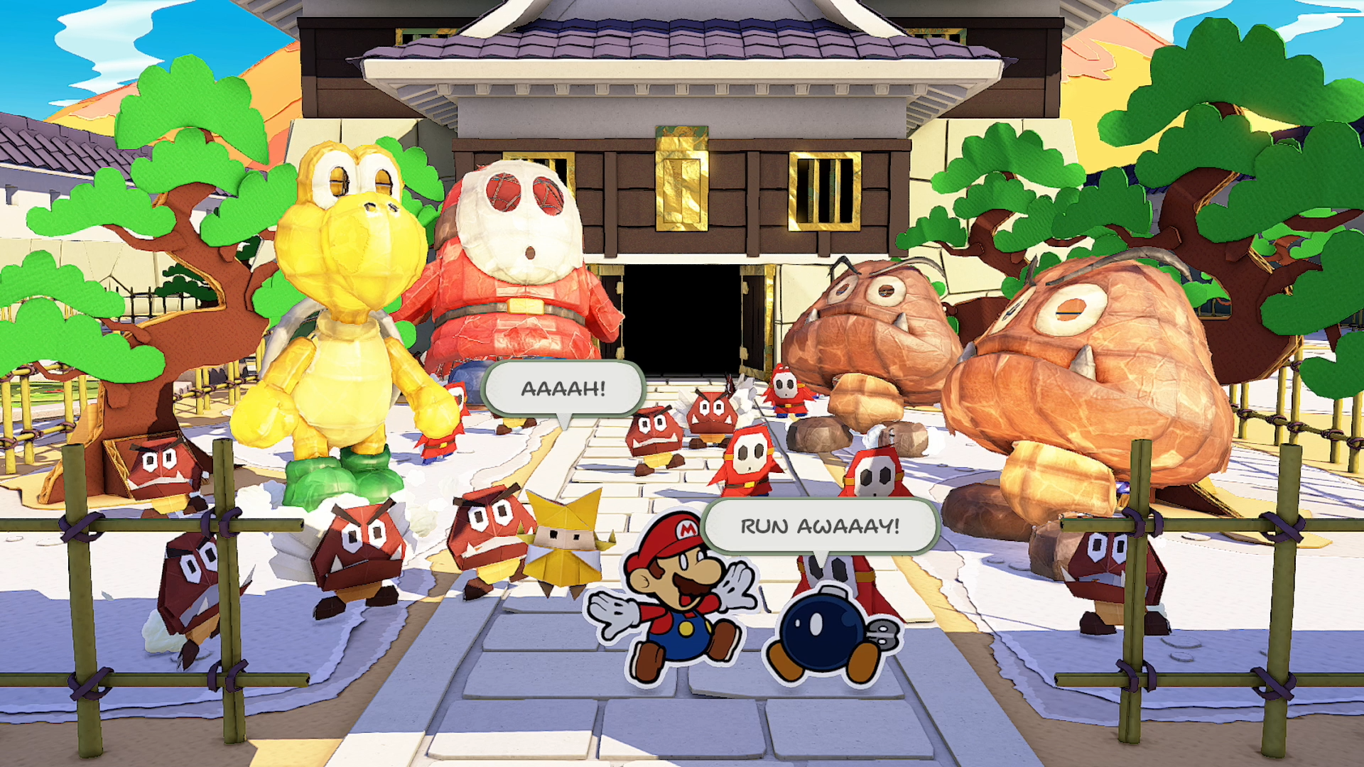 Folded Soldiers and Paper Macho minions in Big Sho' Theater