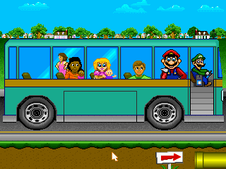 The Wheels on the Bus: Displays Mario choreographing to the song while inside a public transit bus, with Luigi as the driver.