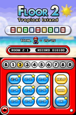 Tropical Island, displayed on the level select menu from Mario vs. Donkey Kong 2: March of the Minis.