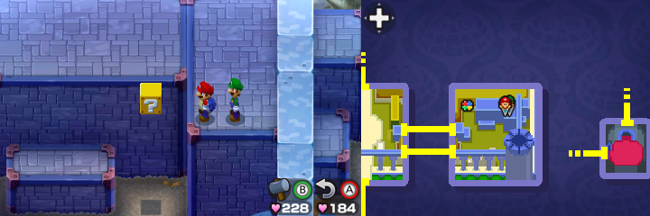 7th block in Peach's Castle of Mario & Luigi: Bowser's Inside Story + Bowser Jr.'s Journey.