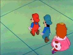 The gray screen that appears when Mario, Luigi, Toad, and Princess Toadstool see Koopa's doomship.