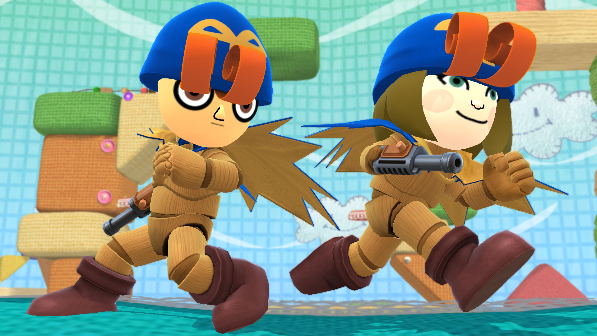 Two Miis in a Geno costume in Super Smash Bros. for Wii U