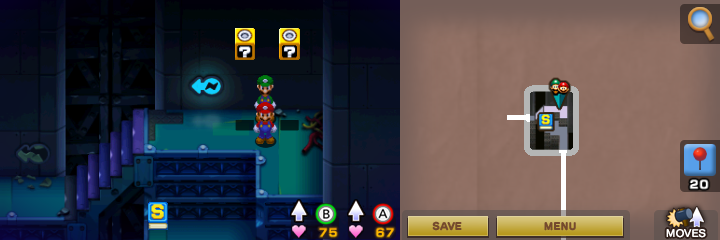 Blocks 28 and 29 in Woohoo Hooniversity of Mario & Luigi: Superstar Saga + Bowser's Minions.