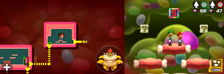 Blocks 26 and 27 in Flab Zone of Mario & Luigi: Bowser's Inside Story + Bowser Jr.'s Journey.
