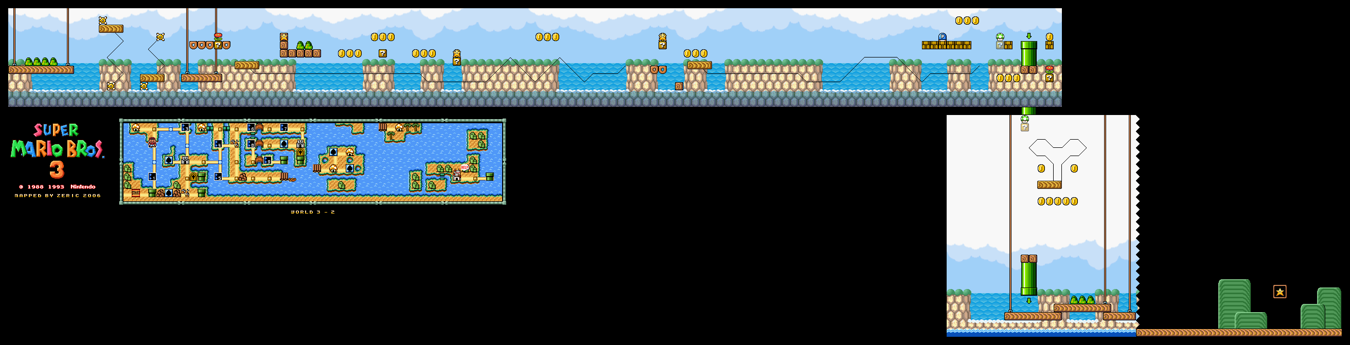 Map of World 3-2 from the Super Mario All-Stars version of Super Mario Bros. 3