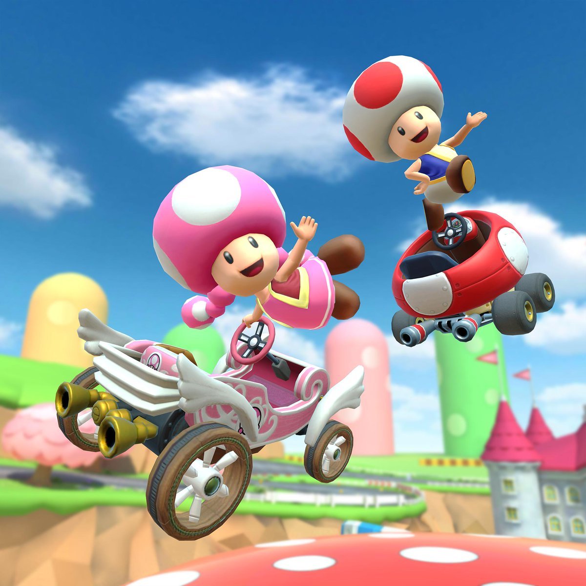Toad and Toadette in Mario Kart Tour
