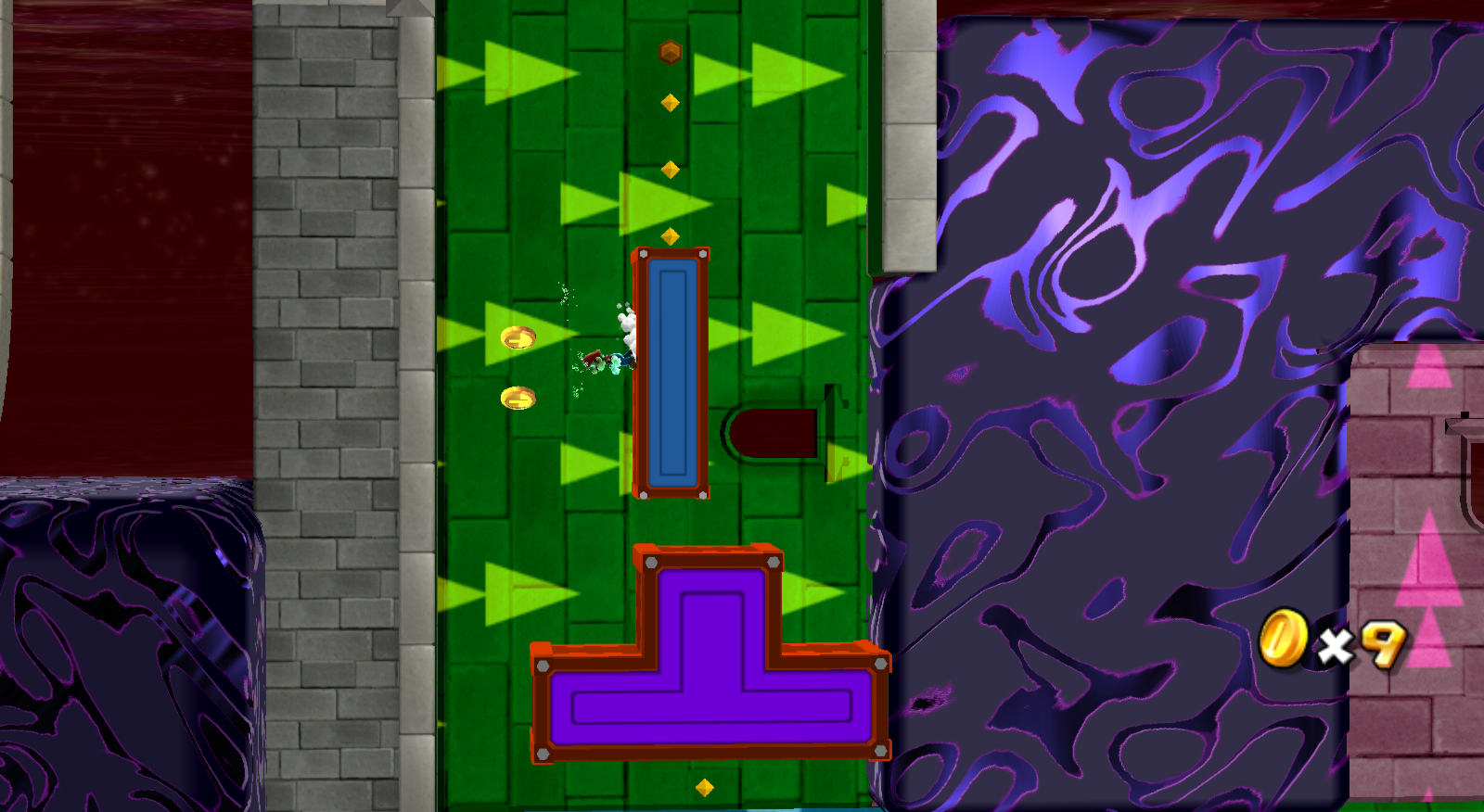 The gravity is pulling Mario to the dark matter