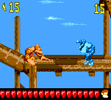 Kiddy Kong encounters a Krumple in the second Bonus Level of Jetty Jitters in Donkey Kong GB: Dinky Kong & Dixie Kong