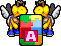 Sprite of two Blue Paratroopas carrying an Attack Piece Block from Mario & Luigi: Bowser's Inside Story