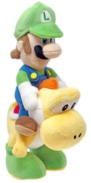 File:Luigi riding Yellow Yoshi San-ei plush.png
