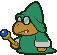Battle idle animation of a Green Magikoopa from Paper Mario