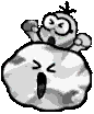Graphic of a Lakitu being damaged. In the final game, Lakitus can only be damaged by jumping into them while using a Super Star, leaving their battle specific animations unused.