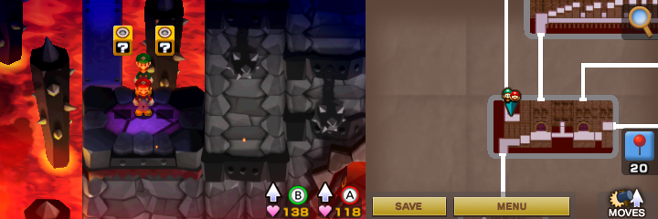 Fifth and sixth blocks in Bowser's Castle of Mario & Luigi: Superstar Saga + Bowser's Minions.