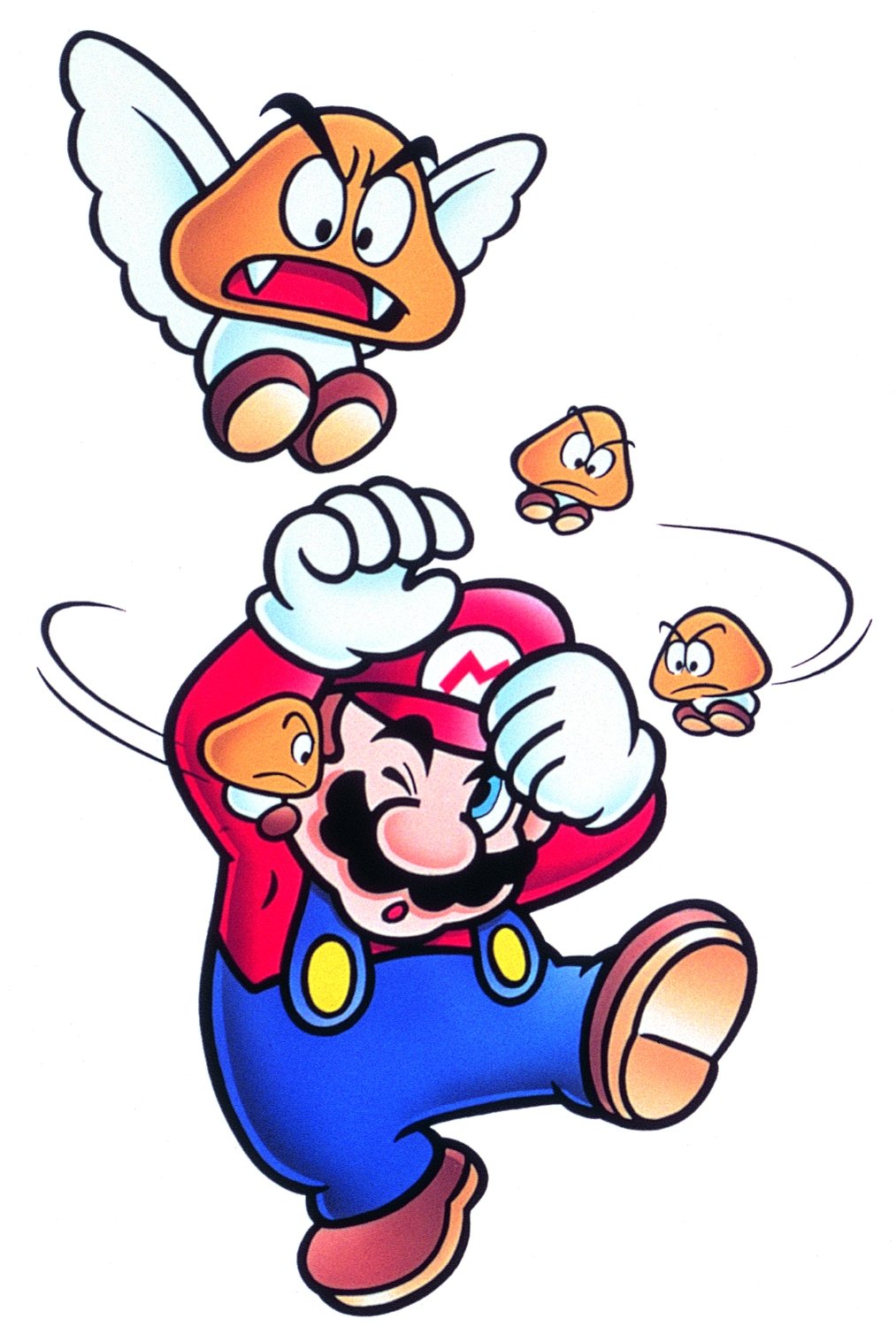 Artwork of Para-Goomba and Micro-Goombas swarming Mario from Super Mario Bros. 3