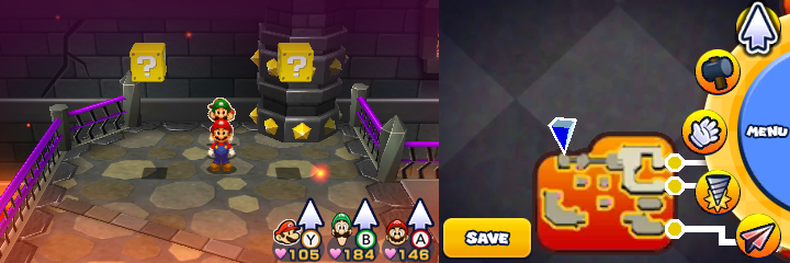 Ninth and tenth blocks in Bowser's Castle of Mario & Luigi: Paper Jam.