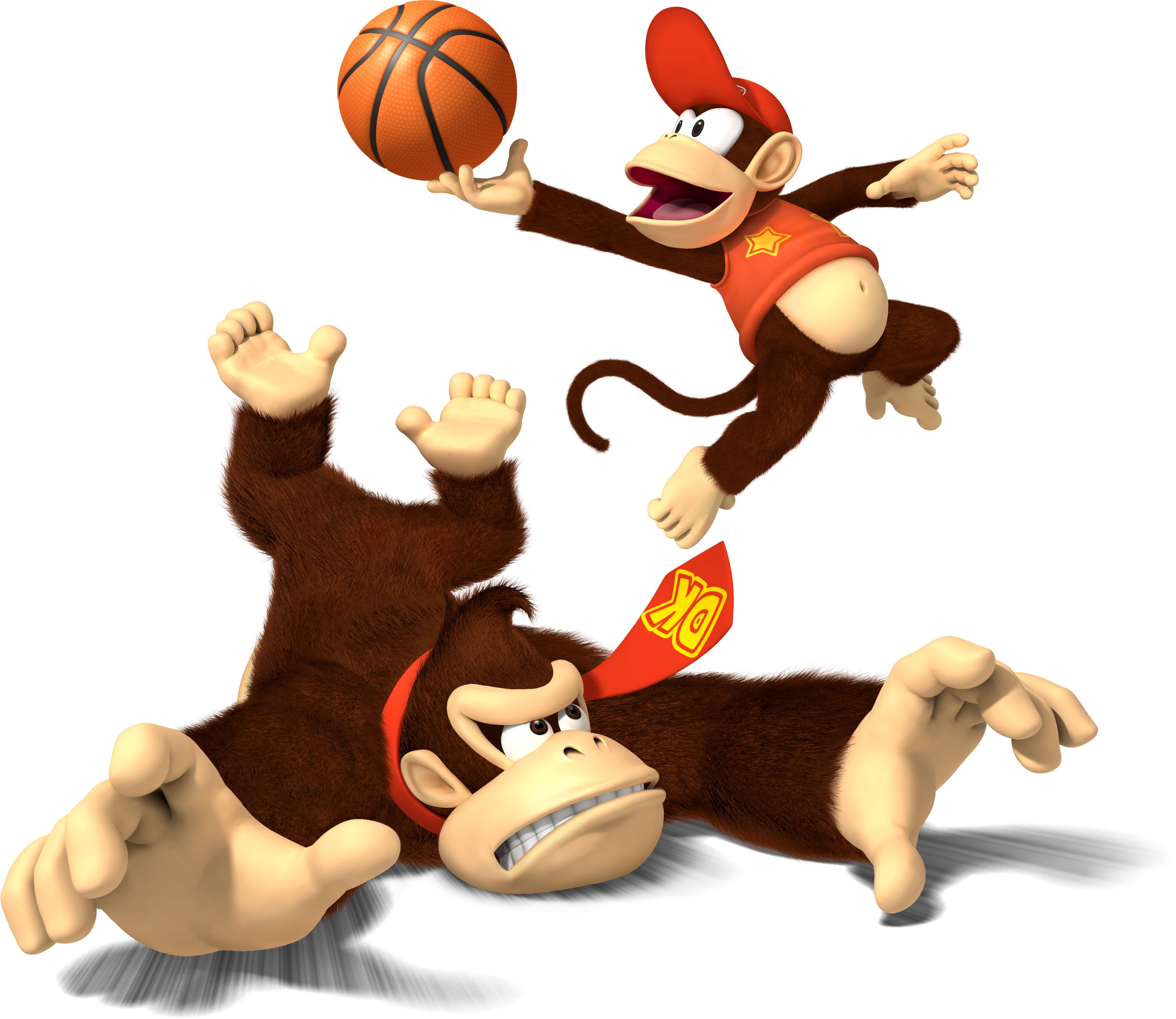 Donkey Kong and Diddy Kong playing basketball