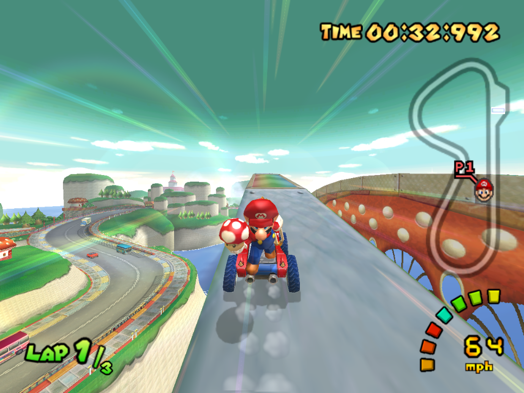 The second shortcut, which involves riding on the bridge rails
