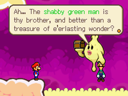 Mario choosing Luigi over the treasure in front of Princess Lipid of Flab Zone