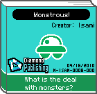 The shelf sprite of one of Jimmy T.'s favorite artist comics: Monstrous! in the game WarioWare: D.I.Y..