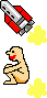 The rocket and farting man sprites, from the US/European and Japanese versions respectively