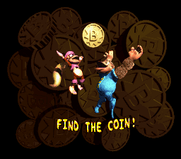 Find the Coin! Bonus Area title card in Donkey Kong Country 3: Dixie Kong's Double Trouble!