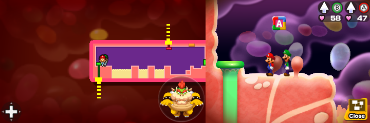 Seventeenth block in Flab Zone of Mario & Luigi: Bowser's Inside Story + Bowser Jr.'s Journey.