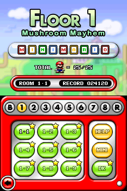 Mushroom Mayhem, displayed on the level select menu from Mario vs. Donkey Kong 2: March of the Minis.