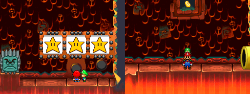 Mario and Luigi getting a Bean from the slot machine in Thwomp Caverns of Mario & Luigi: Partners in Time.
