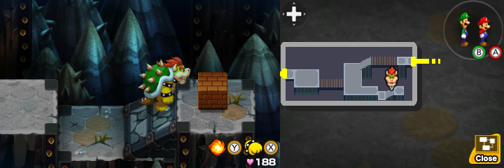 Second block in Bowser Path of Mario & Luigi: Bowser's Inside Story + Bowser Jr.'s Journey.
