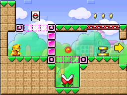 A screenshot of Room 1-3 from Mario vs. Donkey Kong 2: March of the Minis.