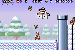 Amazing Flyin' Hammer Brother in Super Mario Advance 4: Super Mario Bros. 3, from the level Slip Slidin' Away
