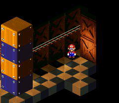 Mario finding a Flower Tab inside the crevice in the Booster Tower of Super Mario RPG: Legend of the Seven Stars.