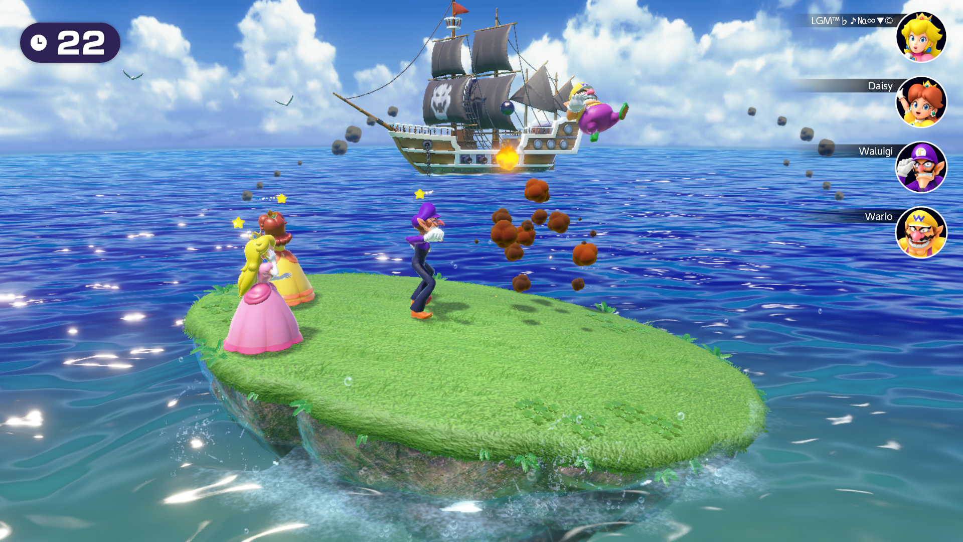 Bombs Away Try your best not to fall off the island as it rocks and tilts!