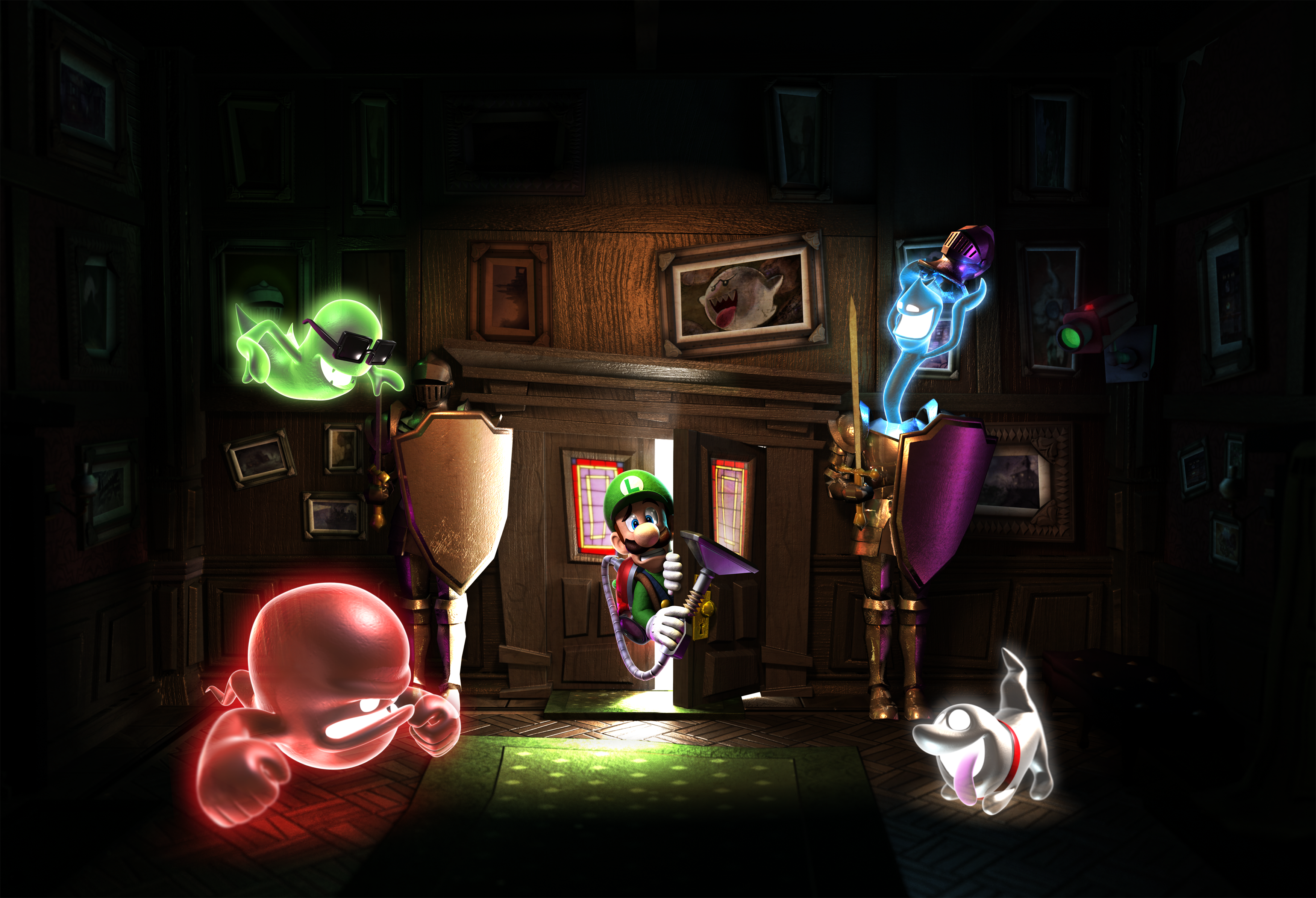 Group photo, featuring many ghosts and Luigi