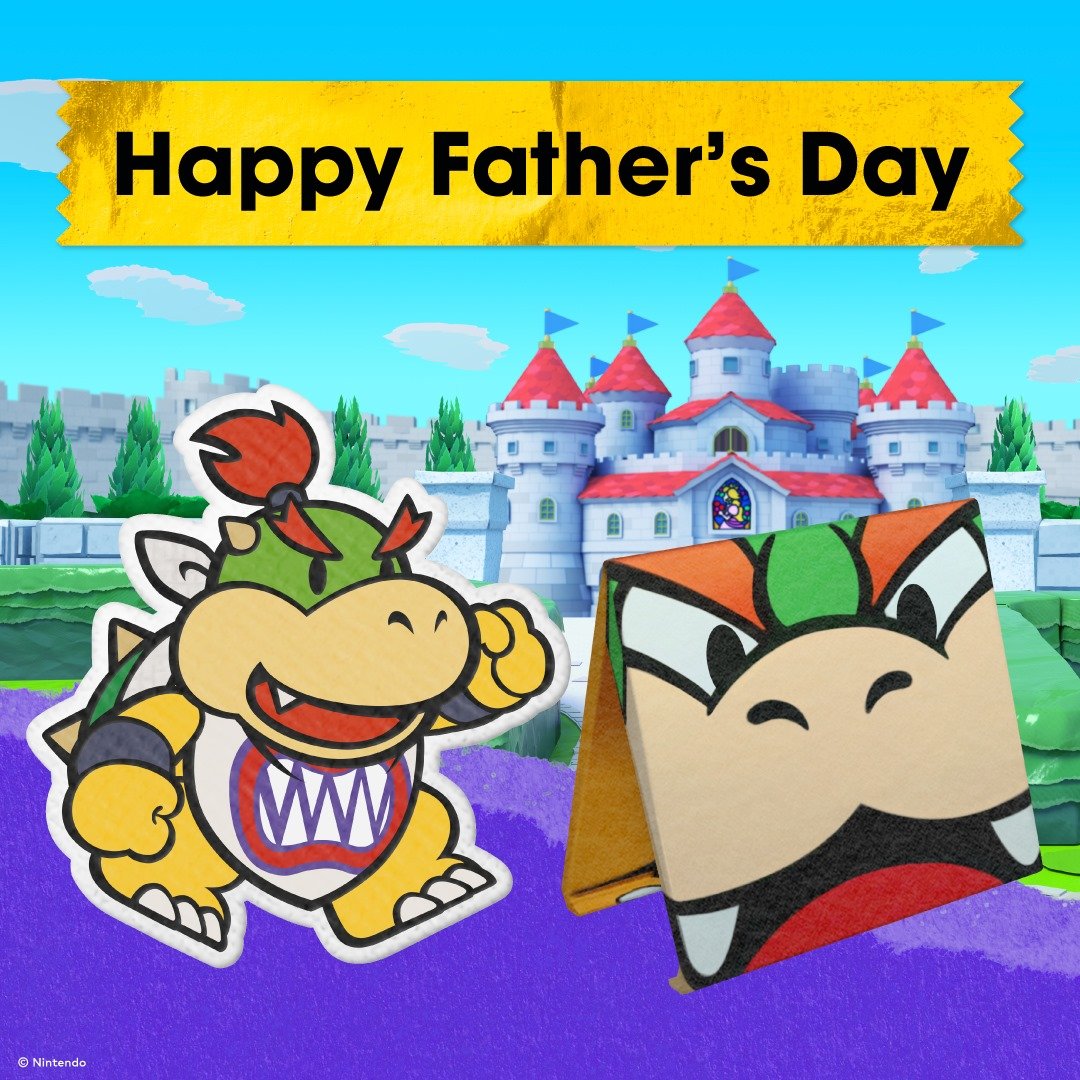 Promotional Father's Day graphic featuring Bowser Jr. and Bowser. Originally posted on Nintendo's official social media accounts.
