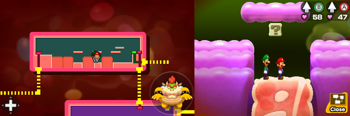 Block 24 in Flab Zone of Mario & Luigi: Bowser's Inside Story + Bowser Jr.'s Journey.