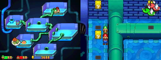 Fourth and fifth blocks in Peach's Castle Dungeon of the Mario & Luigi: Partners in Time.