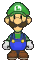Sprite of Luigi from the Audience, facing the viewer, from Paper Mario: The Thousand-Year Door.