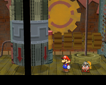 Mario using the Tube Mode in Paper Mario: The Thousand-Year Door.