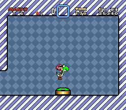 Mario and Yoshi smashing the Green Switch in Green Switch Palace.