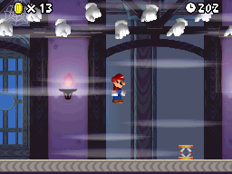 Mario standing on an Invisible Flying ? Block in New Super Mario Bros.