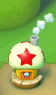 Screenshot of the Red Bonus Game House in Super Mario Run, It has been placed somewhere in the kingdom.
