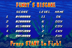 Funky's Fishing from the "Extras" menu in the Game Boy Advance release of Donkey Kong Country.