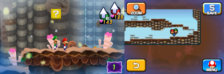 First block in Dreamy Mount Pajamaja accessed by a second Mega Pi'illo (named Lowe) of Mario & Luigi: Dream Team.
