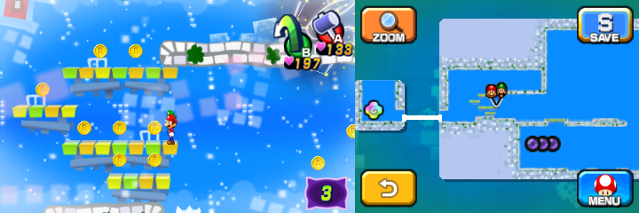 Mario and Luigi near 8 Coins in Dreamy Wakeport accessed by the fourth Pink Pi'illo of Mario & Luigi: Dream Team.