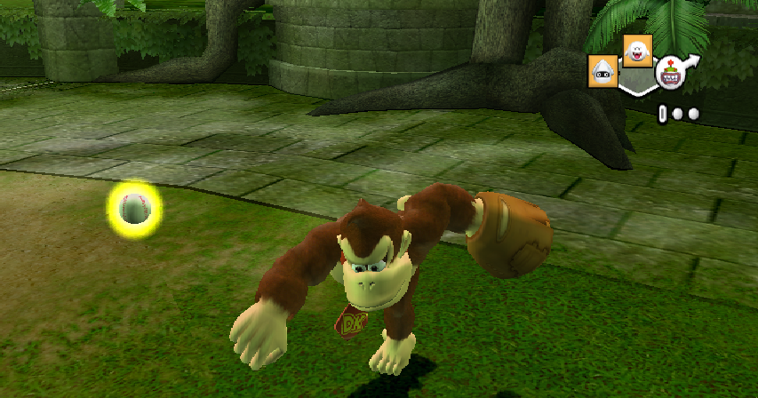 Donkey Kong throwing the baseball while out at field