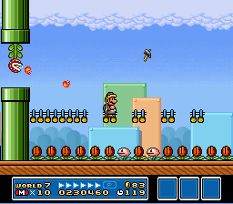 Screenshot of World 7-8 in the All-Stars version of Super Mario Bros. 3.