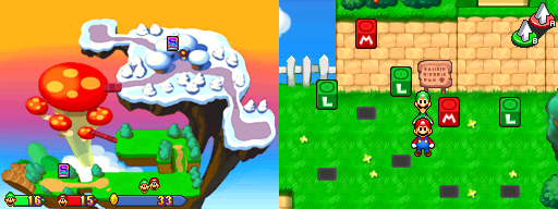 Fourth, fifth, sixth, seventh and eighth blocks in Hollijolli Village of the Mario & Luigi: Partners in Time.