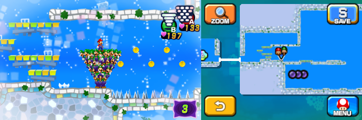 Mario and Luiginoids (in the shape of a cone) near 5 Coins in Dreamy Wakeport accessed by the fourth Pink Pi'illo of Mario & Luigi: Dream Team.